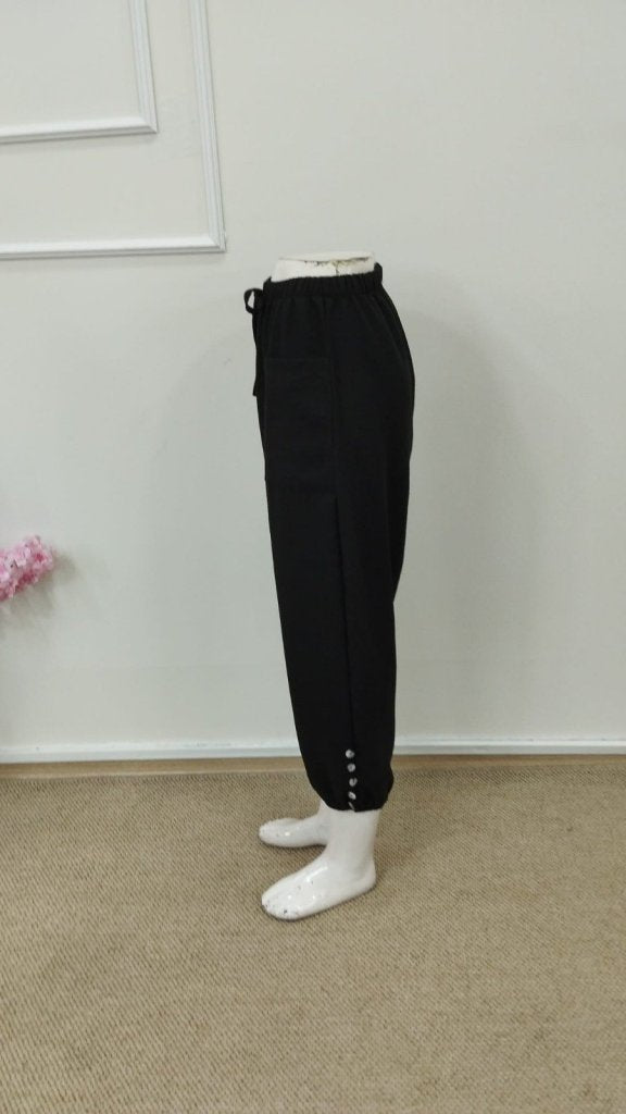 Kadın Beli Lastikli Bağcıklı Düğme Detaylı Pantolon , 34632