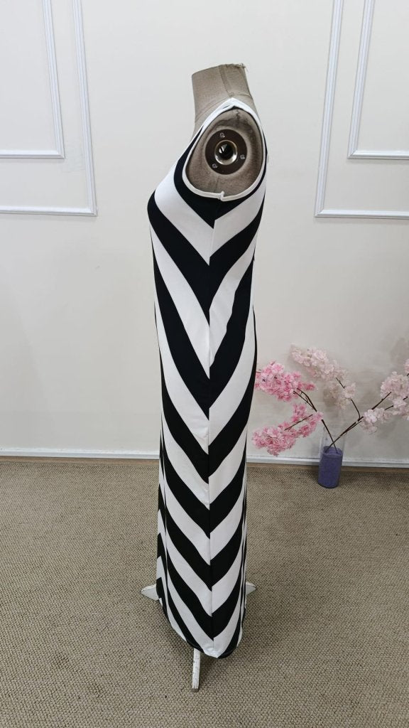 Kadın Askılı Yuvarlak Yakalı Geometrik Desenli Uzun Dalgıç Elbise , 31640