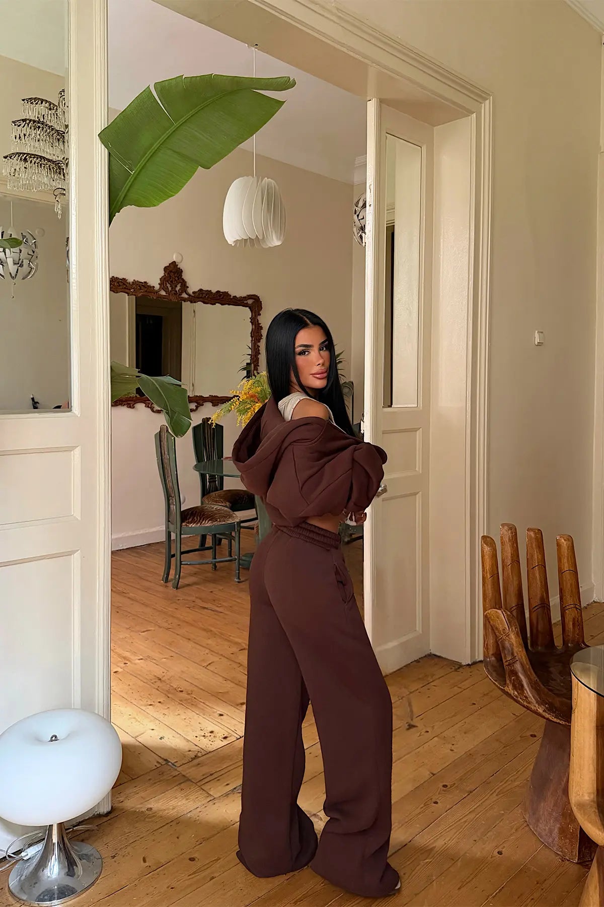 Kahverengi Fermuar Detay Eşofman Takım