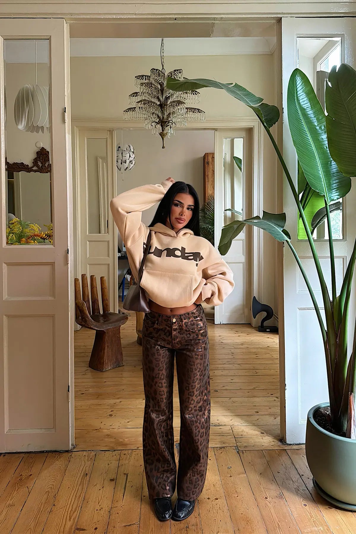 Bej Sunday Yazılı Hoodie