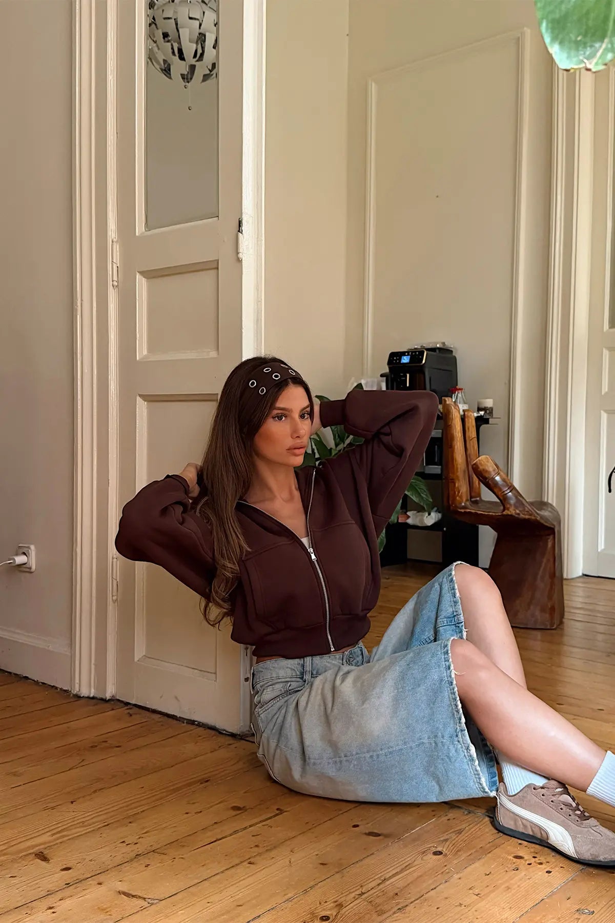 Kahverengi Fermuar Detay Hırka