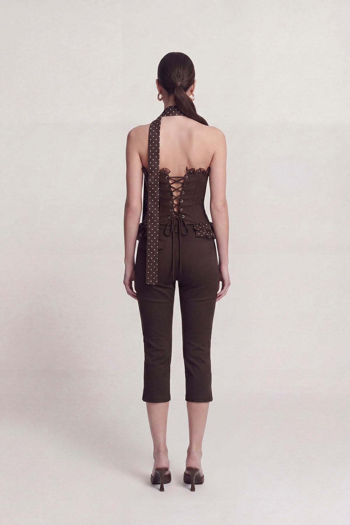 Orta Bel Likralı Una Capri Pantolon Kahve