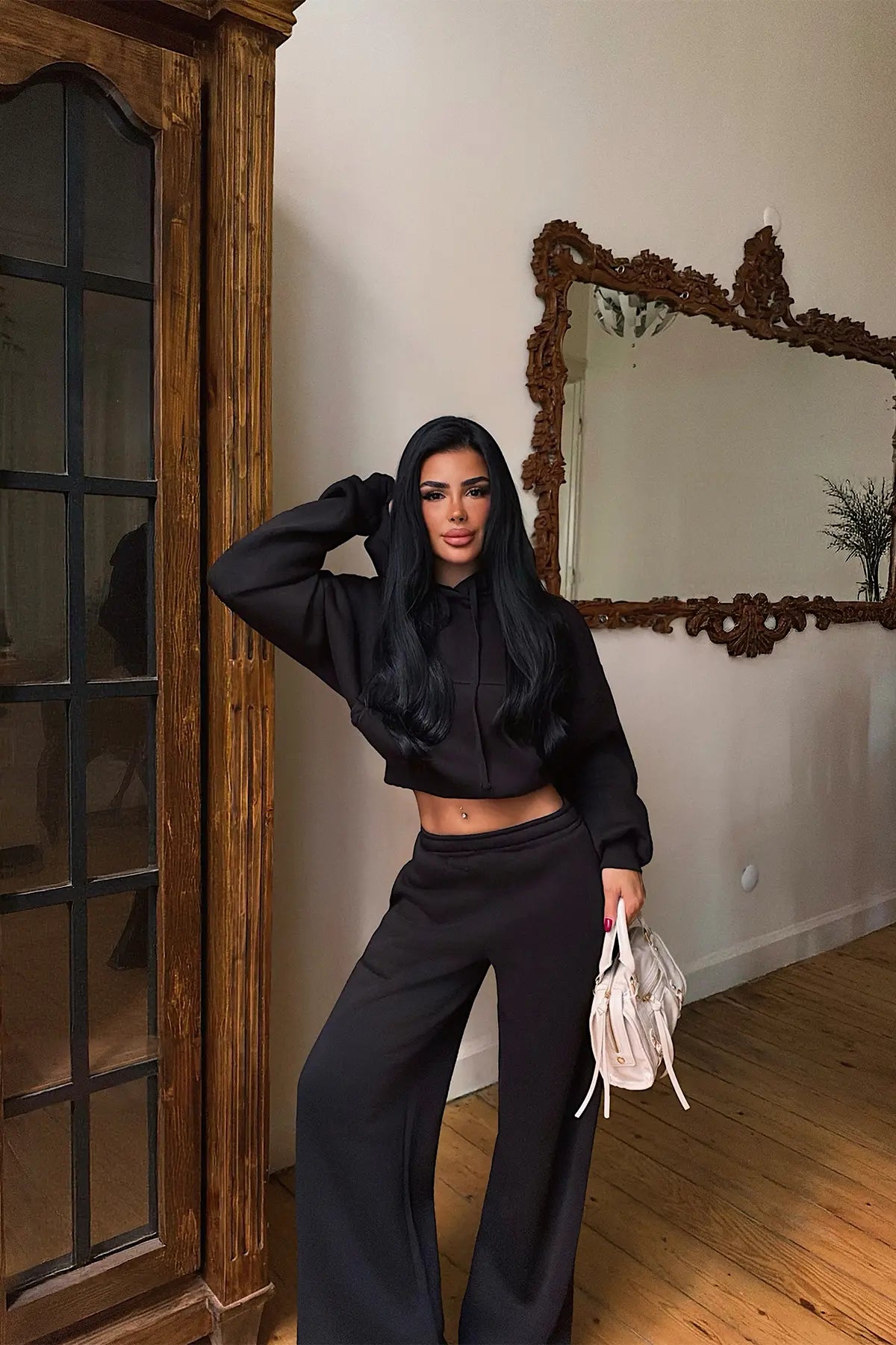 Siyah Sweat Detay Eşofman Takım