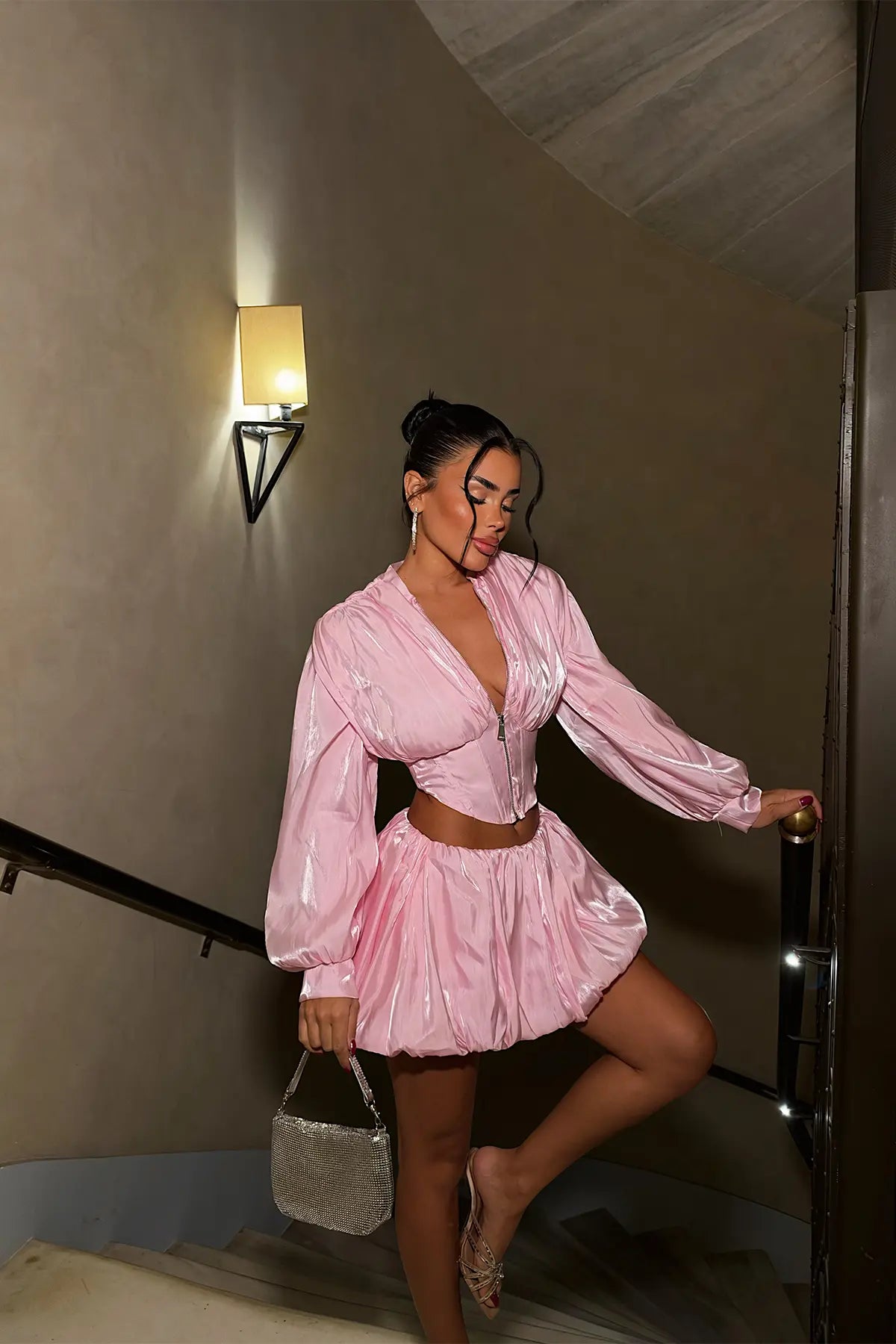 Pembe Fermuar Detay Etekli Takım