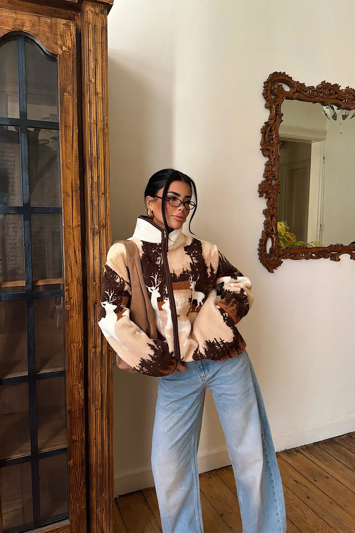 Kahverengi Batik Desen Peluş Ceket