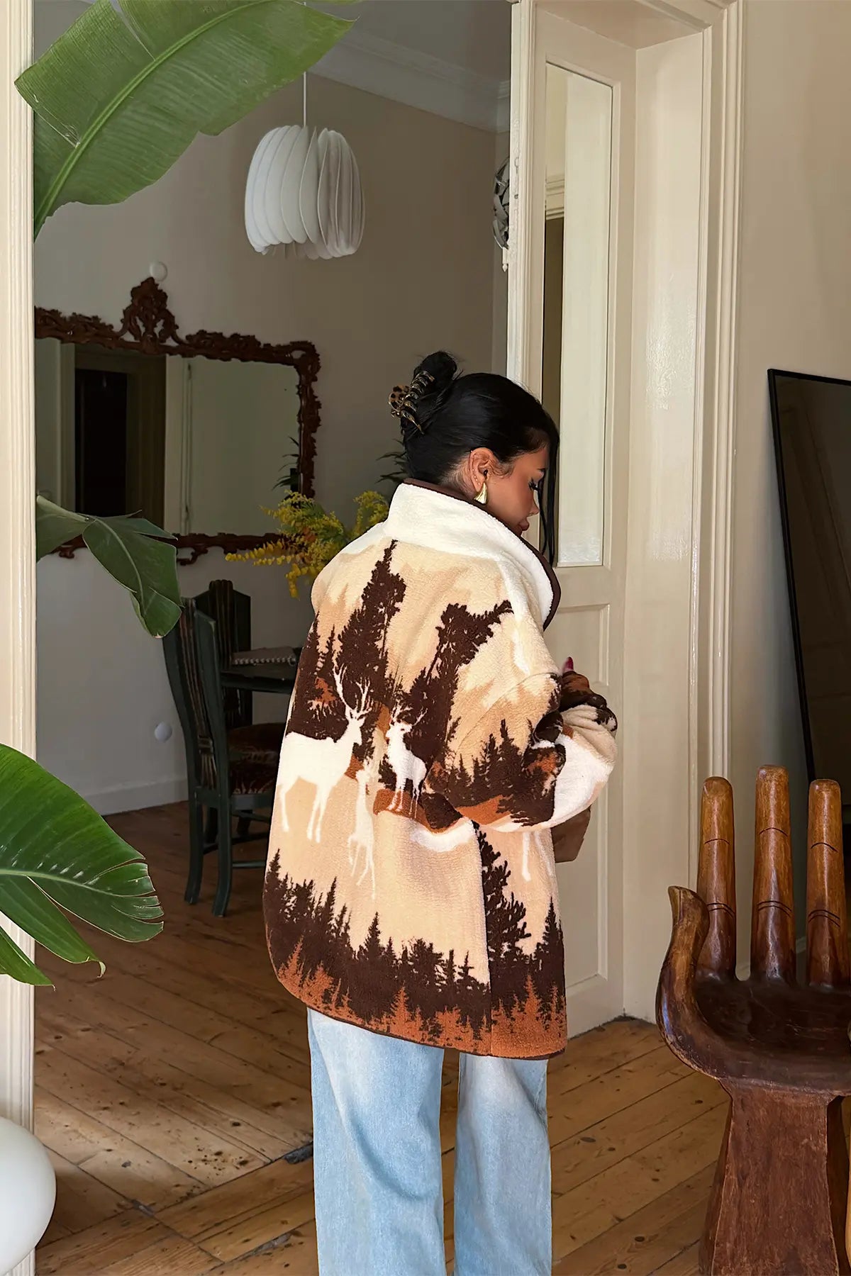 Kahverengi Batik Desen Peluş Ceket