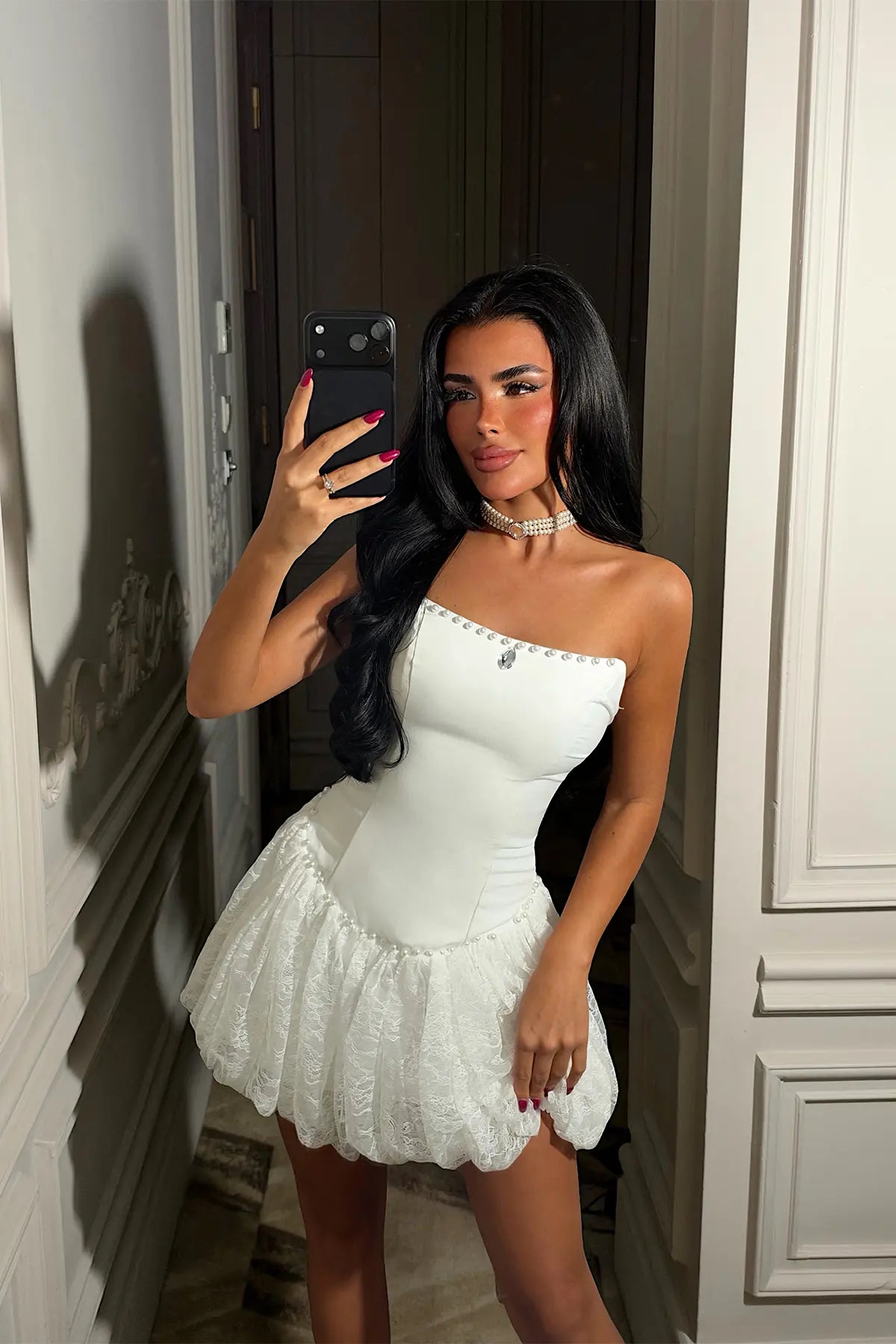 Beyaz Straplez Mini Elbise