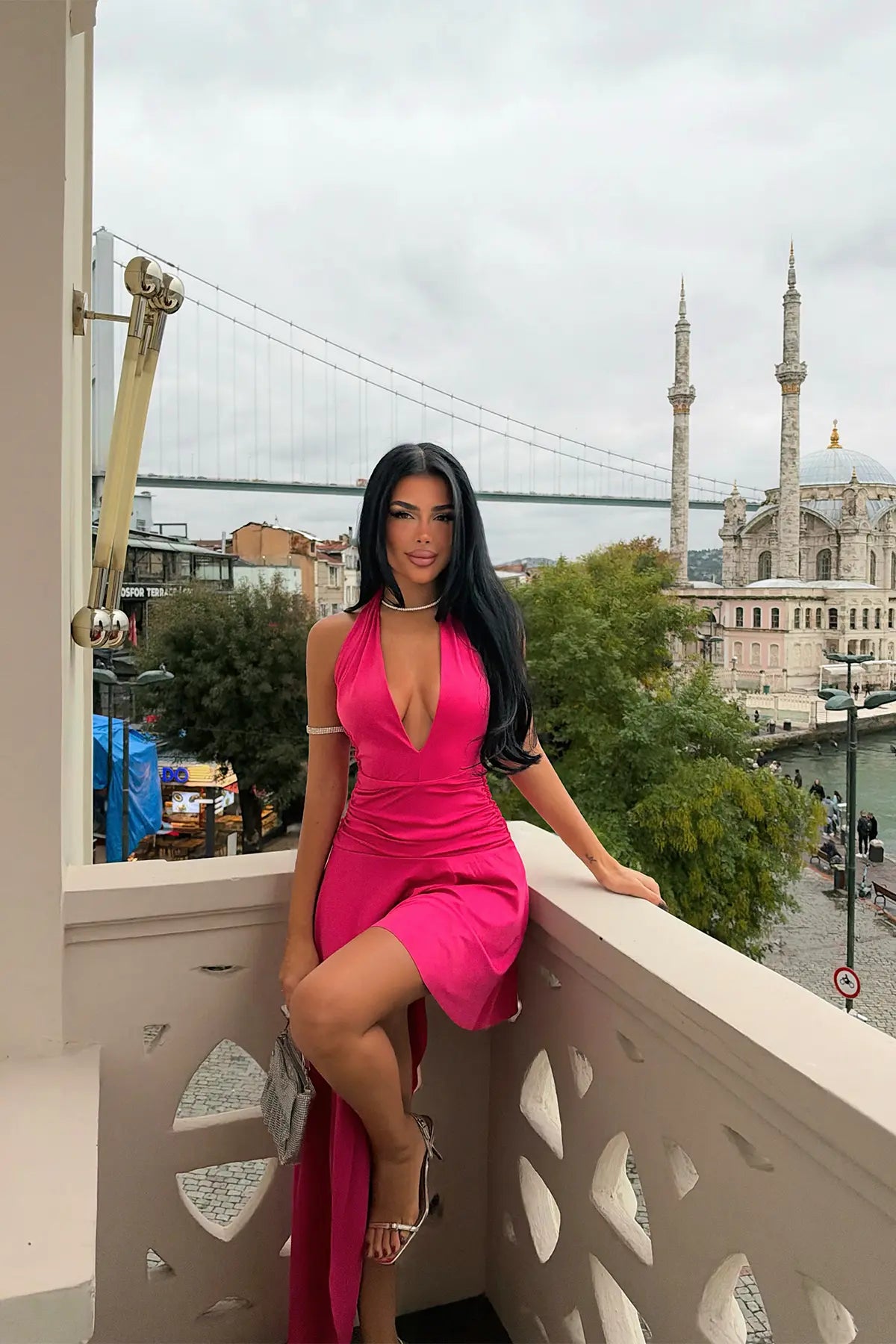 Fuşya Asimetrik Kesim Elbise