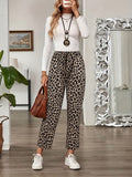 Women's High-Waisted Lace-Up Leopard Print Modal Trousers