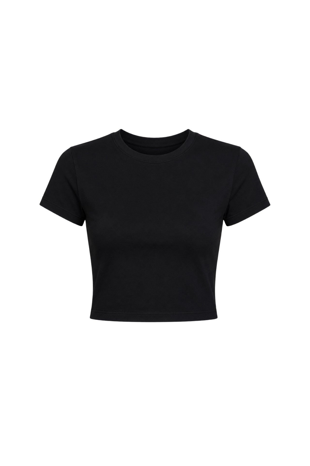 Bisiklet Yaka Likralı Siyah Crop T-Shirt