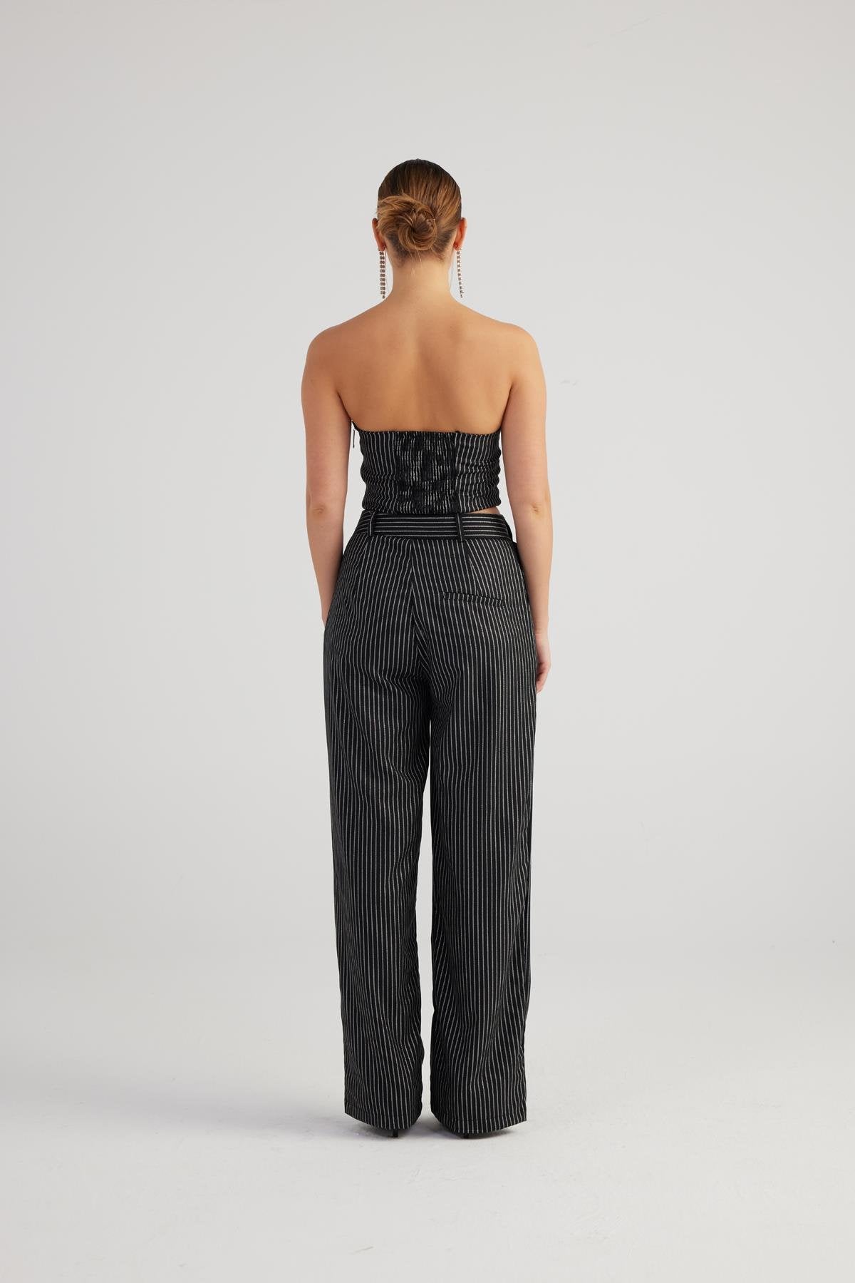 Palazzo Kesim Simli Çizgili Eden Pantolon Siyah