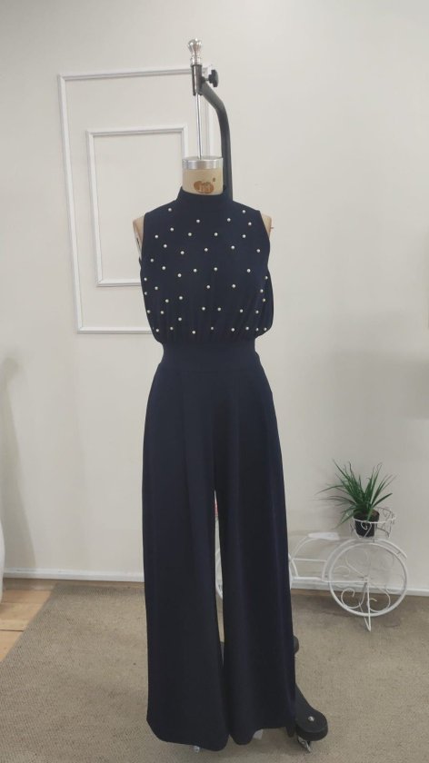 Kadın Balıkçı Yaka Kolsuz Incili Beli Kuşaklı Uzun Janjan Tulum, 35235