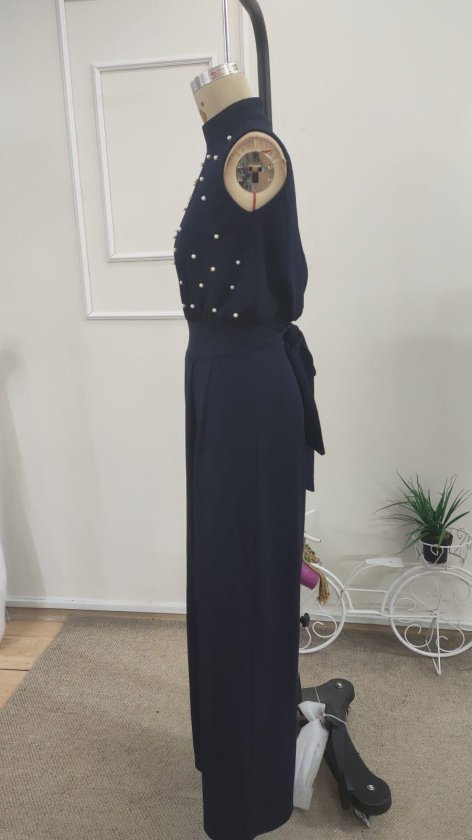 Kadın Balıkçı Yaka Kolsuz Incili Beli Kuşaklı Uzun Janjan Tulum, 35236