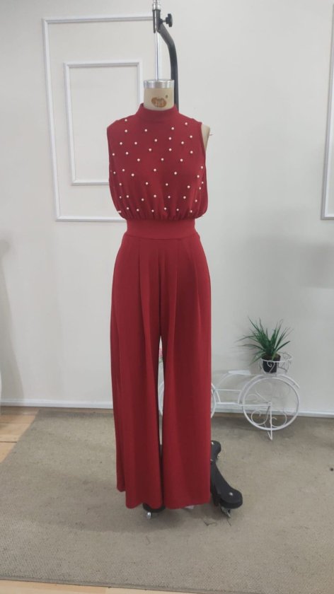 Kadın Balıkçı Yaka Kolsuz Incili Beli Kuşaklı Uzun Janjan Tulum, 35237