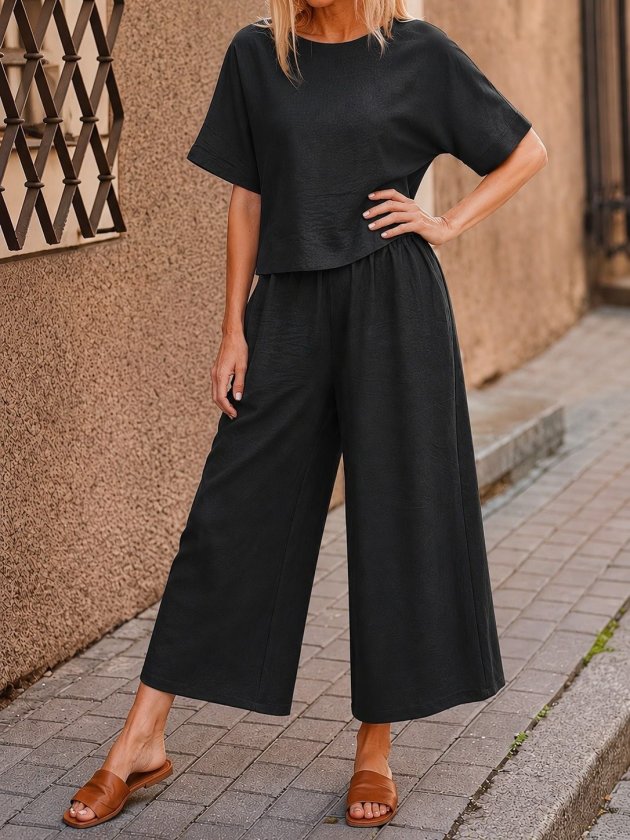 Kadın Kısa Kollu Kayık Yakalı Bluz Ve Pantolon Ikili Takım, 35737