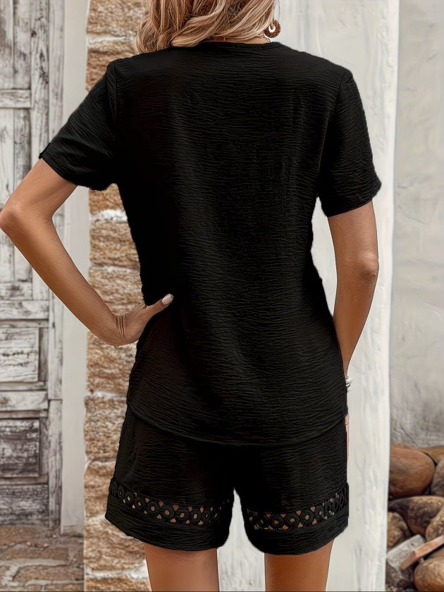 Kadın Kısa Kollu V Yakalı Bluz Ve Short Ikili Takım, 35723