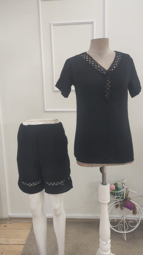 Kadın Kısa Kollu V Yakalı Bluz Ve Short Ikili Takım, 35723