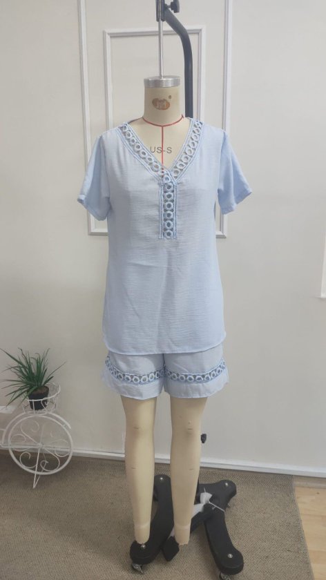 Kadın Kısa Kollu V Yakalı Bluz Ve Short Ikili Takım, 35725