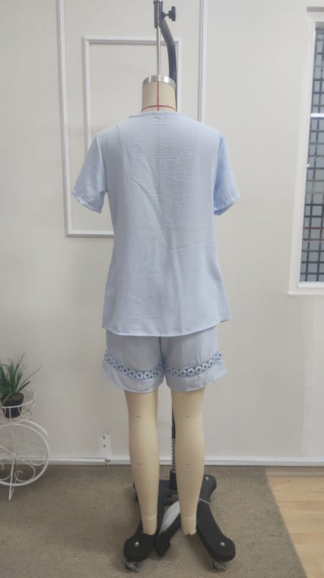 Kadın Kısa Kollu V Yakalı Bluz Ve Short Ikili Takım, 35725