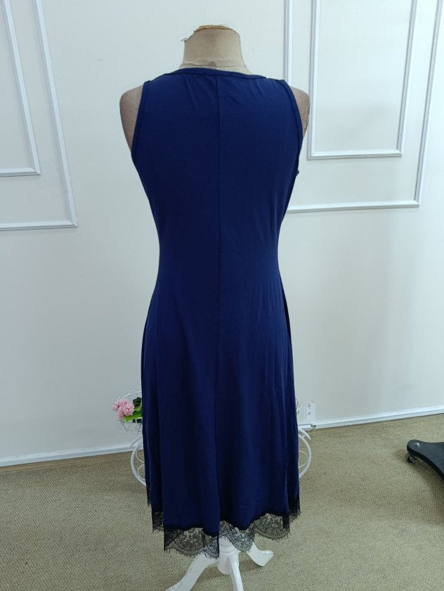Kadın Askılı Yuvarlak Yakalı Etek Ucu Dantelli Midi Elbise , 35767