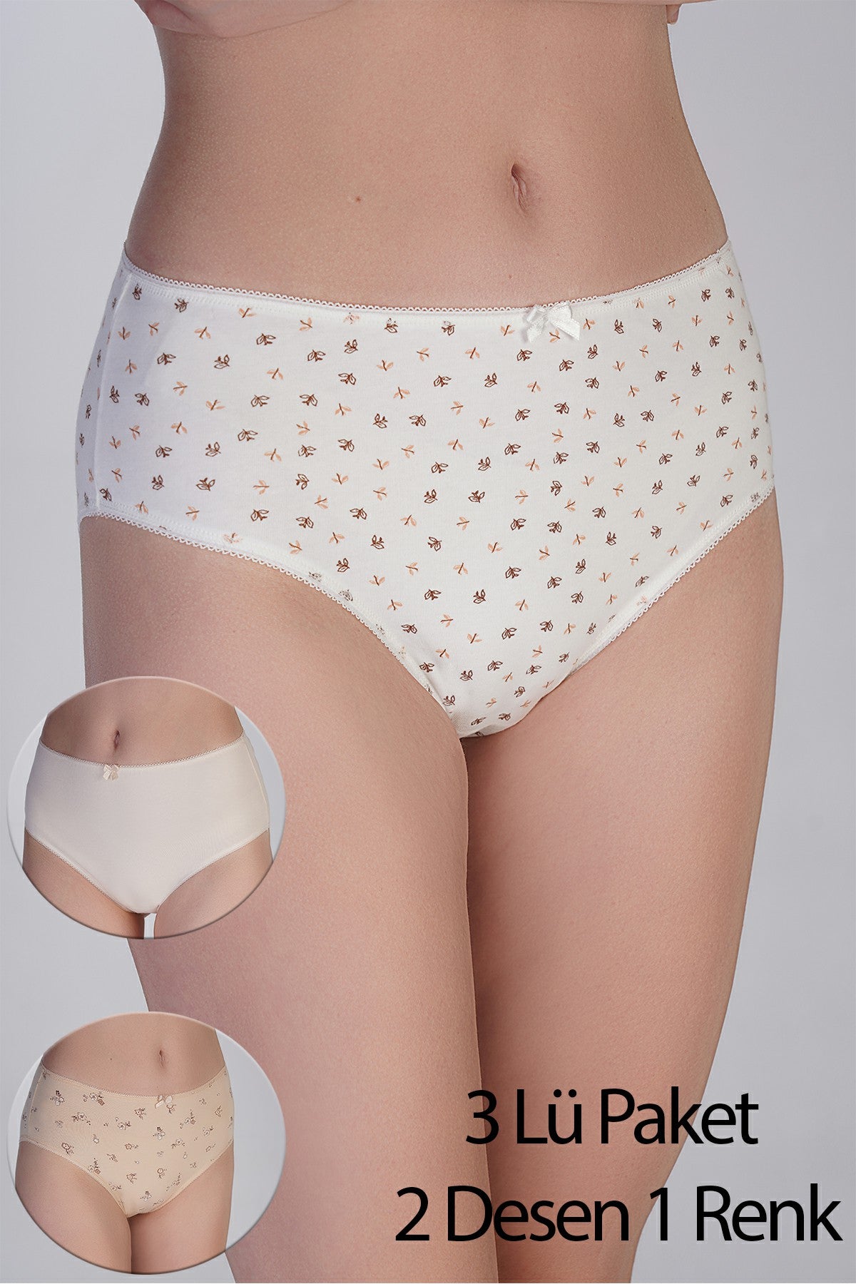 Kadın Yarım Bel Bikini Penye 3 lü Külot