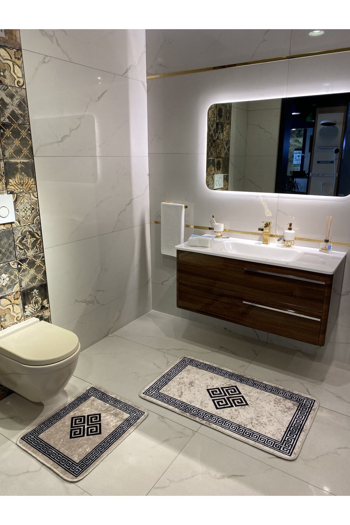 Losarina 2'li Lateks Taban Banyo Paspas Takımı (60X100 - 60X50) Gri