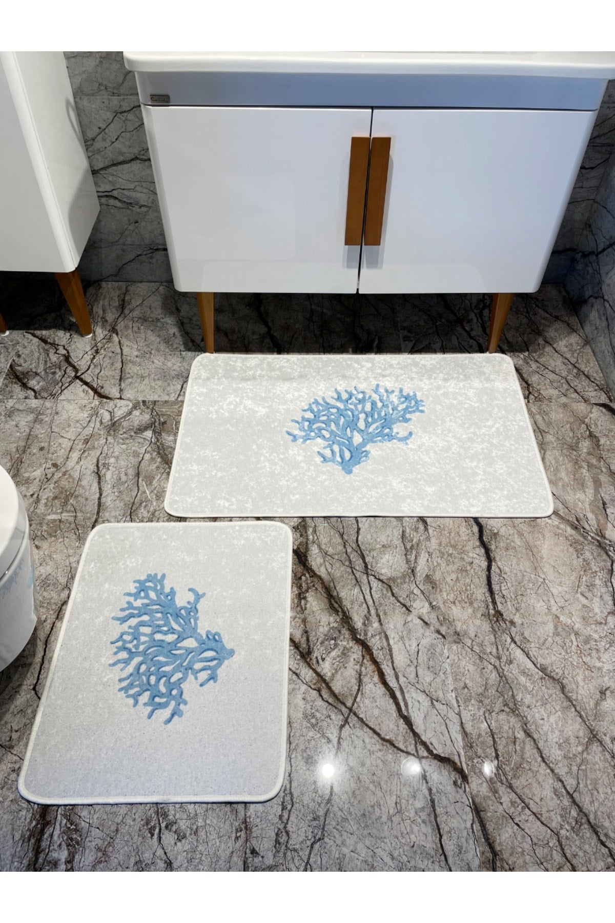 Mercan 2'li Lateks Taban Banyo Paspas Takımı (60X100 - 60X50) LACİVERT