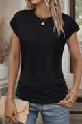 Women's Short Sleeve Crew Neck Side Ruched Iskon Blouse