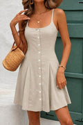 Women's Spaghetti Strap Front Buttoned Drawstring Short Dress
