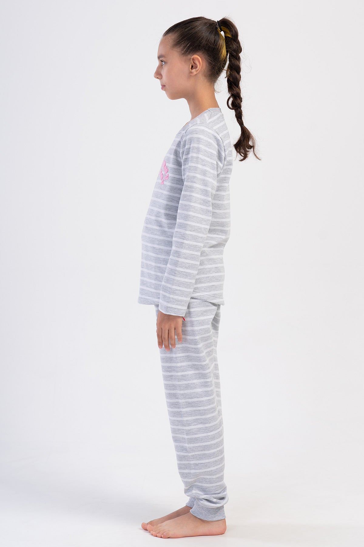 KIZ COCUK 2IPLIK O YAKA UZUN KOL ETEGI OVAL MANSETLI PIJAMA TAKIM(7-8/13-14)