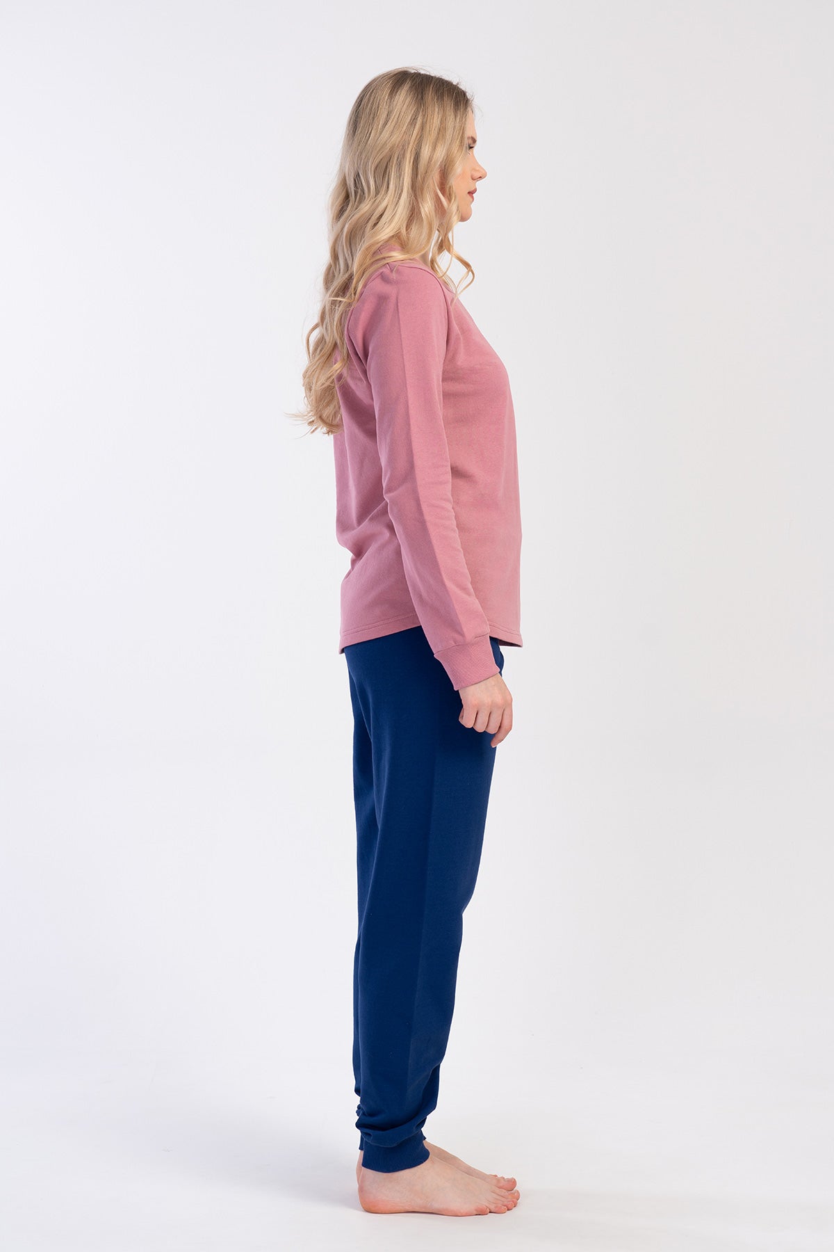 KADIN 2IPLIK O YAKA UZUN KOL ETEGI OVAL MANSETLI PIJAMA TAKIM