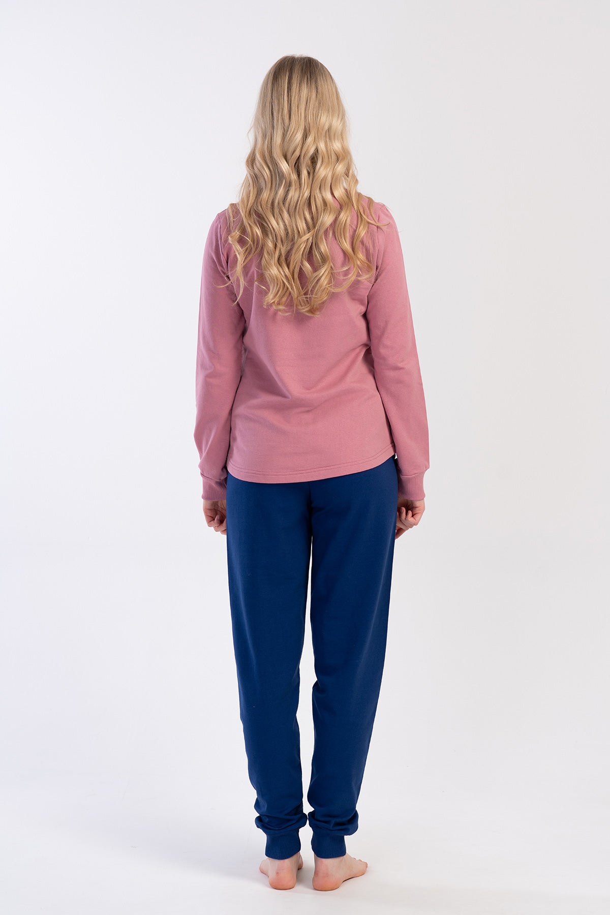 KADIN 2IPLIK O YAKA UZUN KOL ETEGI OVAL MANSETLI PIJAMA TAKIM