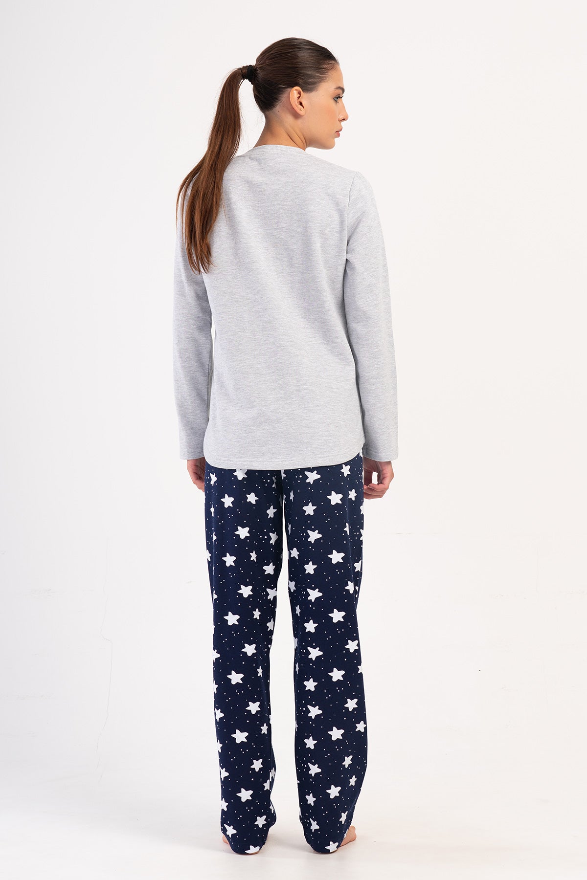 KADIN 2IPLIK XXL O YAKA UZUN KOL ETEGI OVAL PIJAMA TAKIM