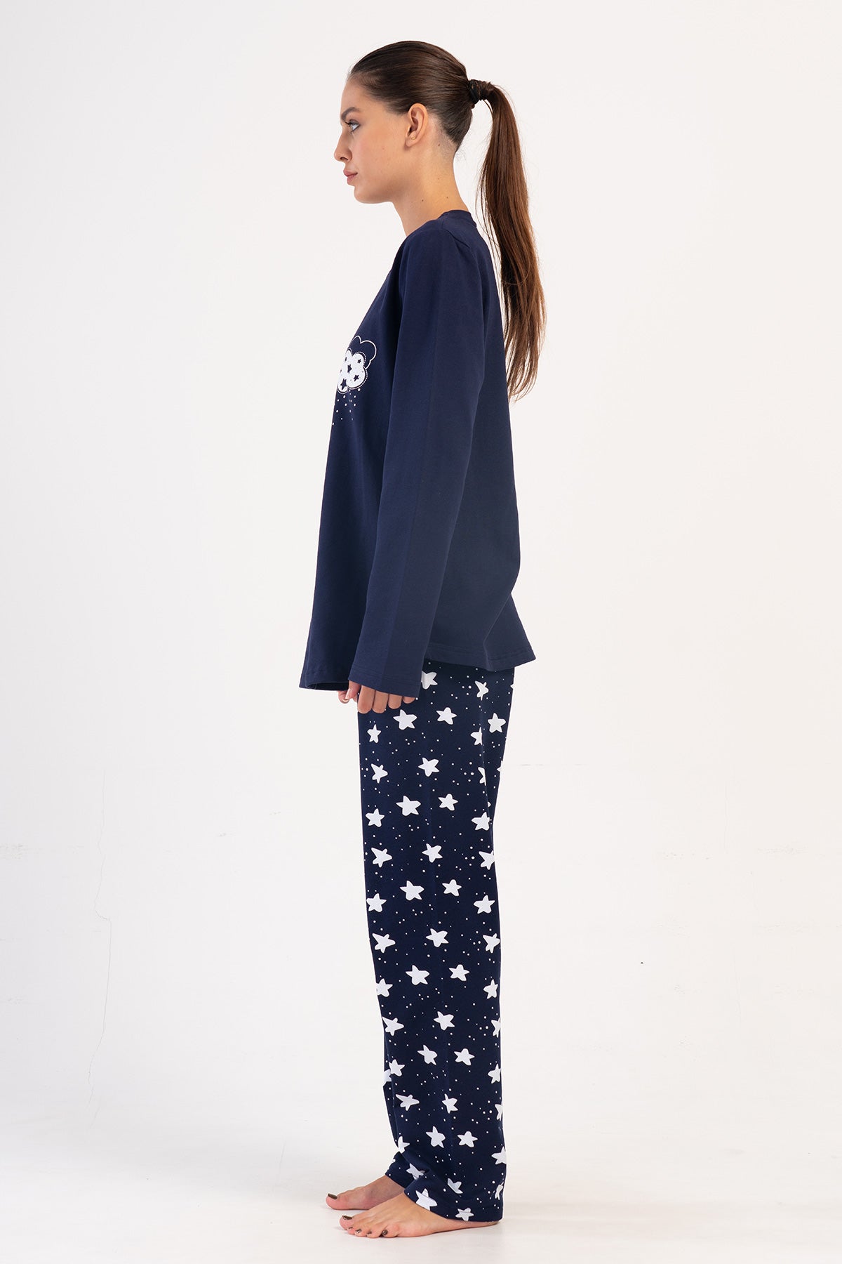 KADIN 2IPLIK XXL O YAKA UZUN KOL ETEGI OVAL PIJAMA TAKIM