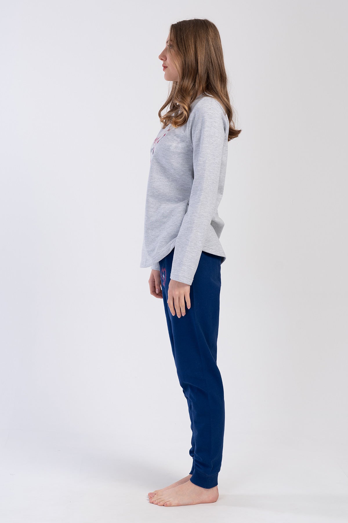 KADIN 2IPLIK O YAKA UZUN KOL ETEGI OVAL MANSETLI PIJAMA TAKIM