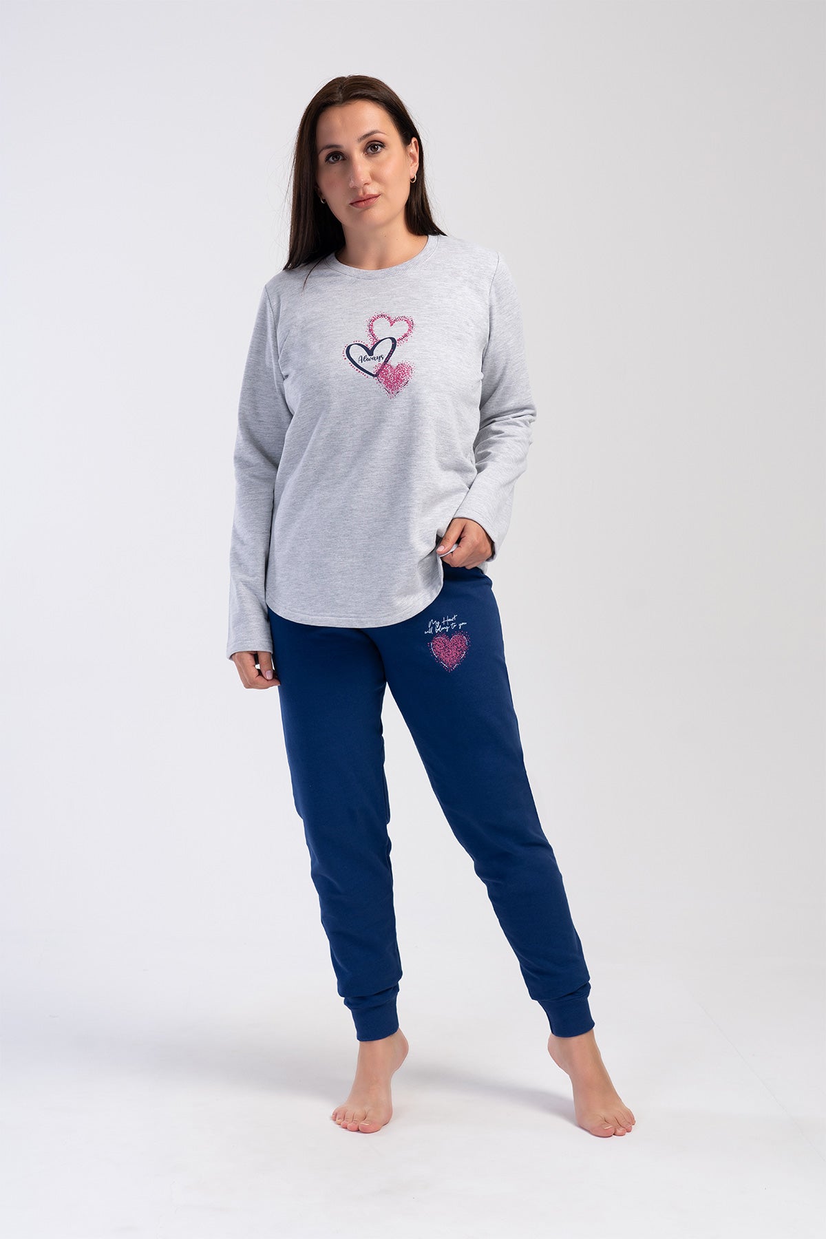 KADIN 2IPLIK XXL O YAKA UZUN KOL ETEGI OVAL MANSETLI PIJAMA TAKIM