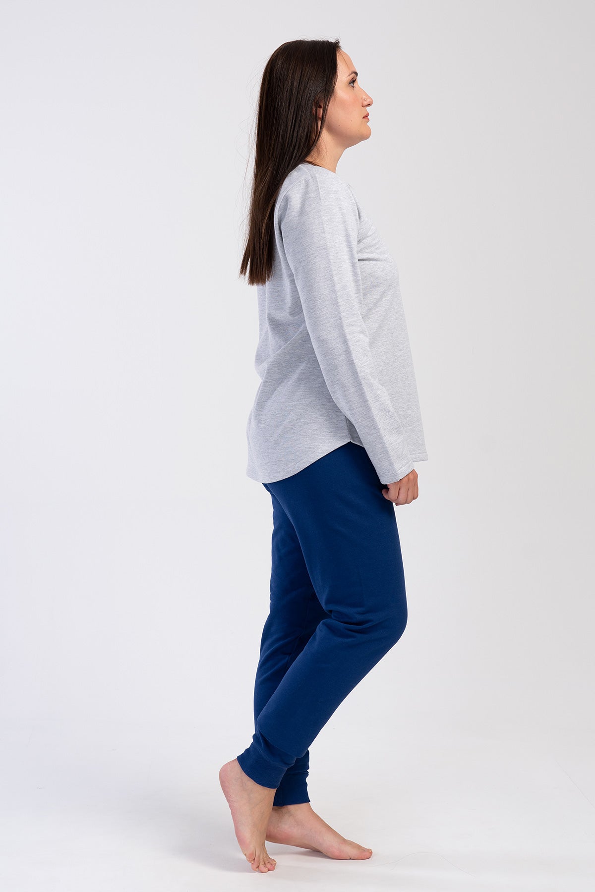 KADIN 2IPLIK XXL O YAKA UZUN KOL ETEGI OVAL MANSETLI PIJAMA TAKIM