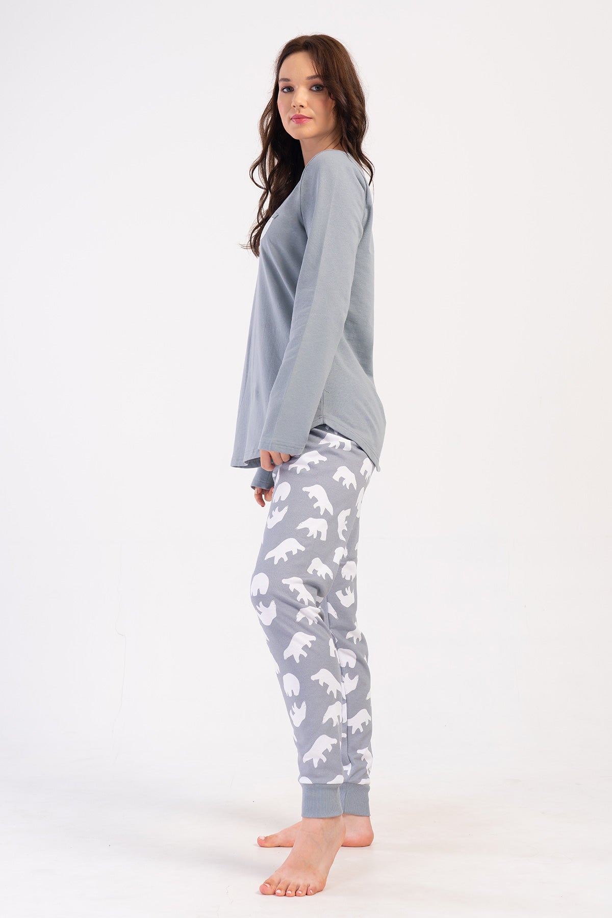 KADIN 2IPLIK XXL O YAKA UZUN KOL ETEGI OVAL MANSETLI PIJAMA TAKIM