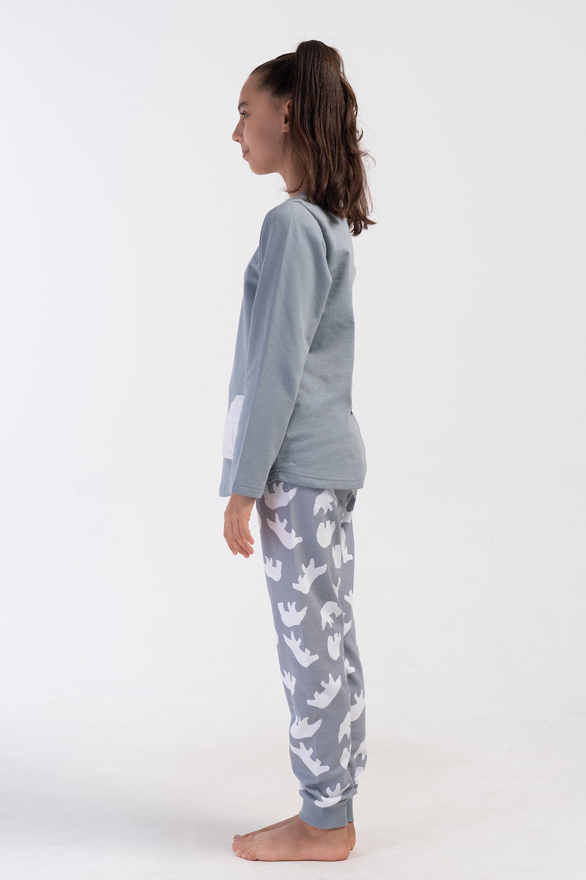 KIZ COCUK 2IPLIK O YAKA UZUN KOL ETEGI OVAL MANSETLI PIJAMA TAKIM(9-10/15-16)