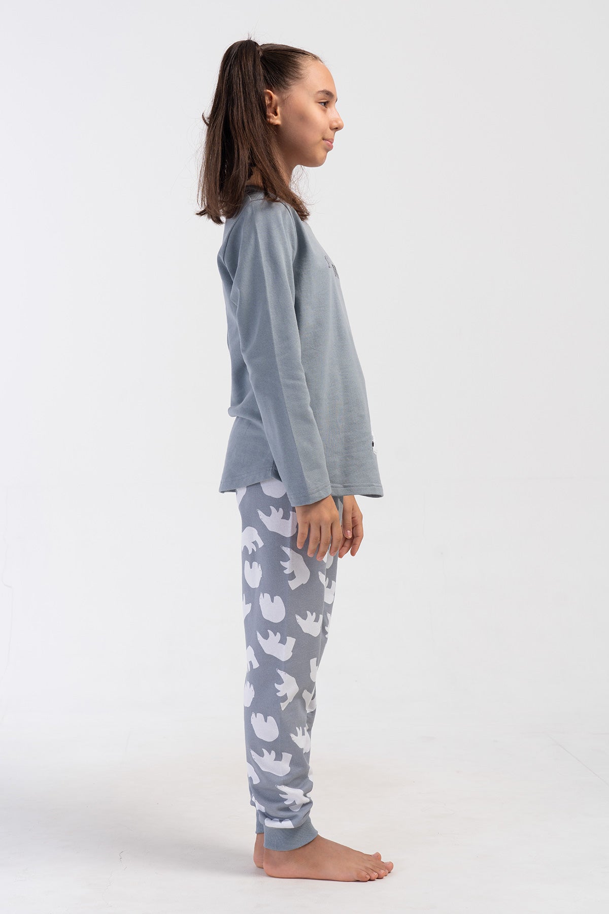 KIZ COCUK 2IPLIK O YAKA UZUN KOL ETEGI OVAL MANSETLI PIJAMA TAKIM(9-10/15-16)