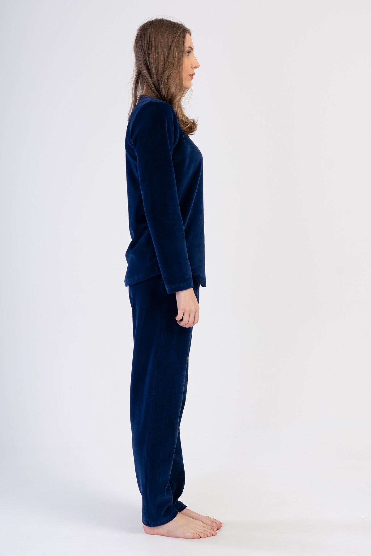 Woman Velvet Indigo Pocket Detail Pyjama Set