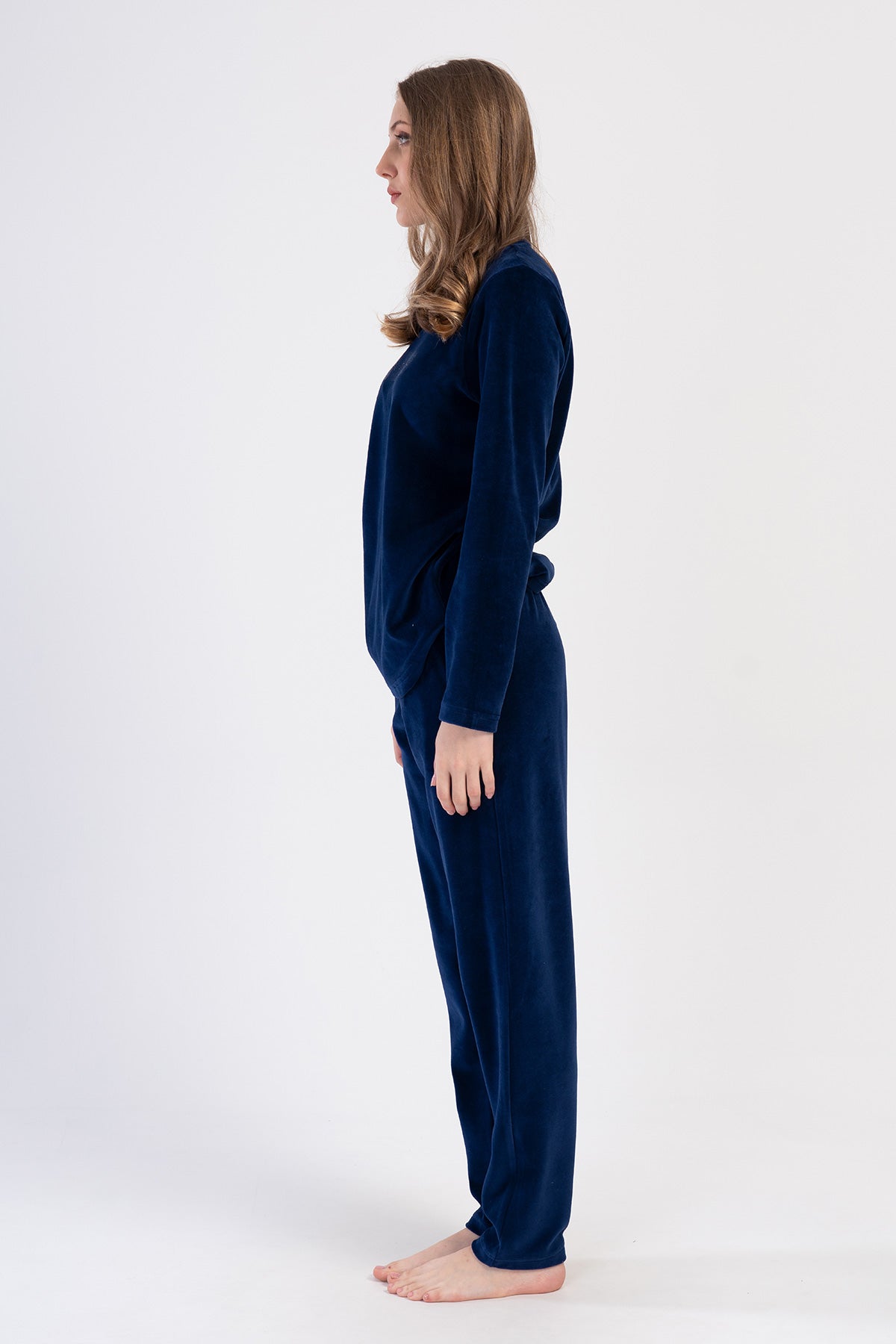 Woman Velvet Indigo Pocket Detail Pyjama Set