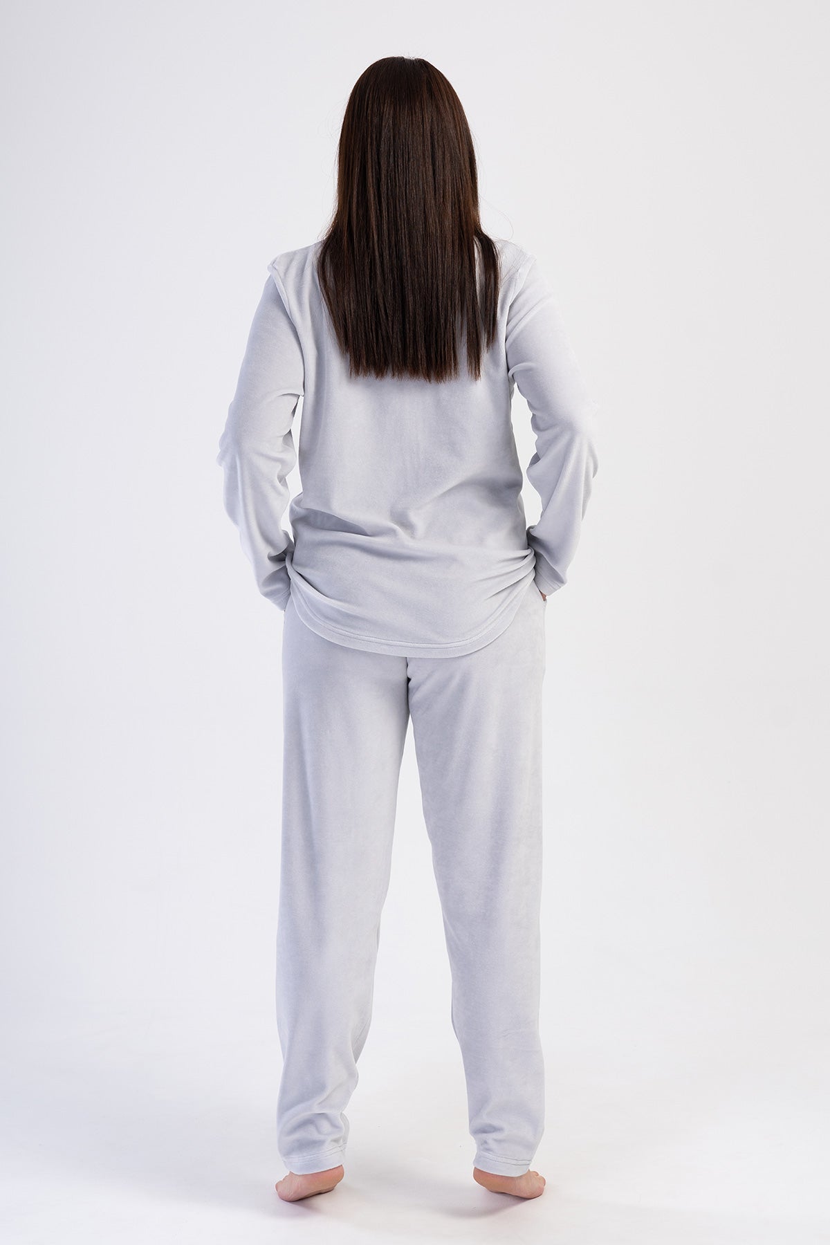 Woman Stone Velvet Big Size Pocket Detail Pyjama Set