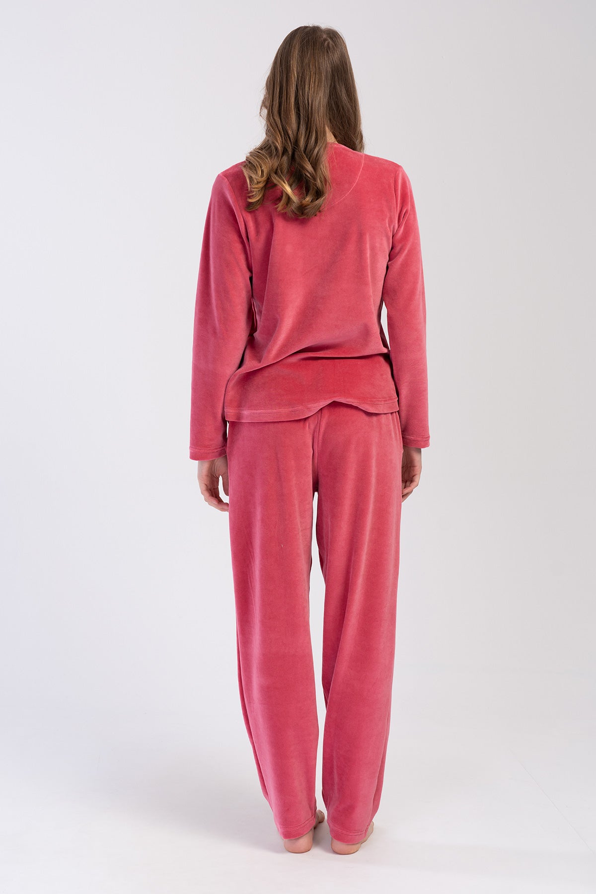 Woman Velvet Rose Pocket Detail Pyjama Set