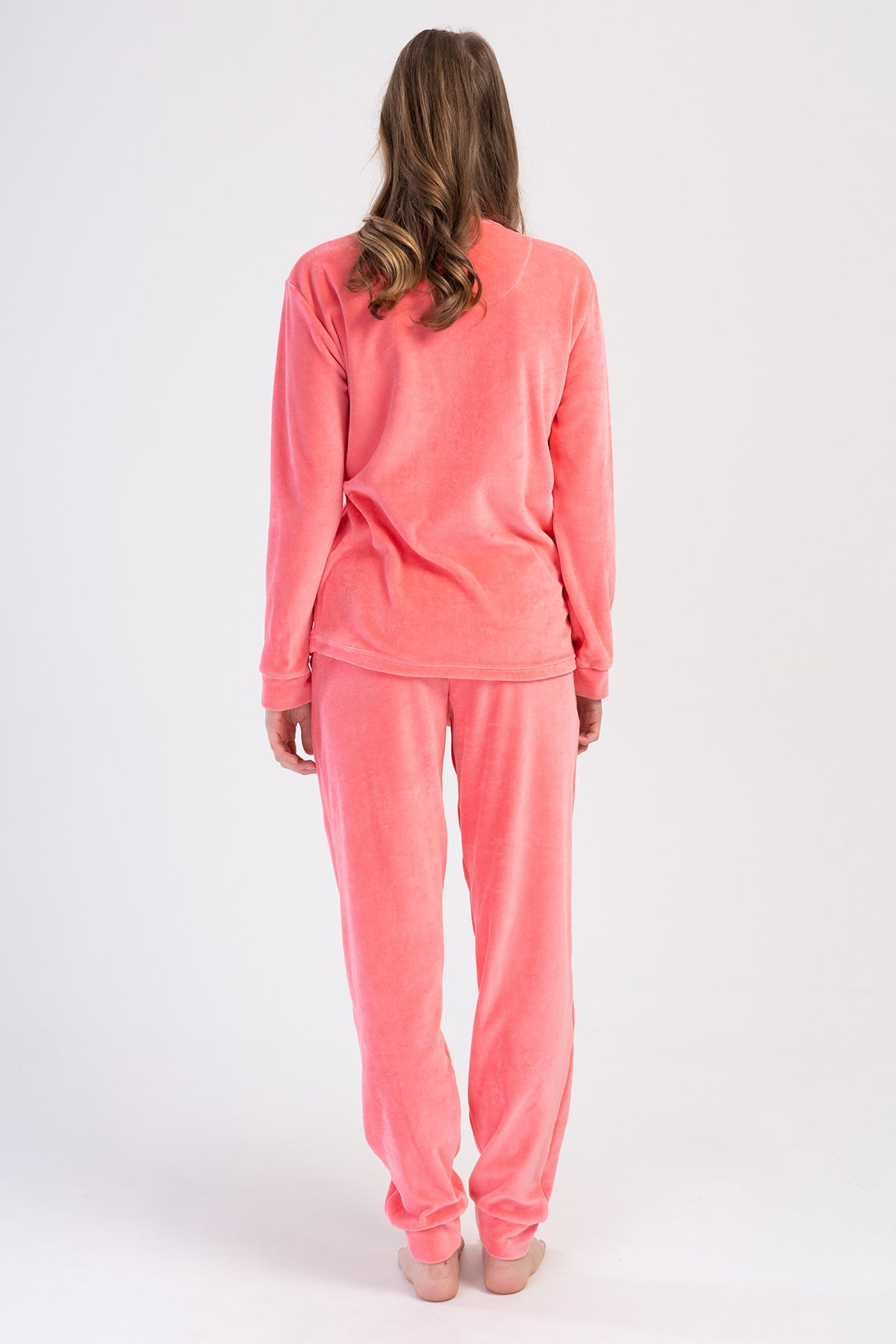 Woman Cotton Pink Velvet Pocket Detail Pyjama Set