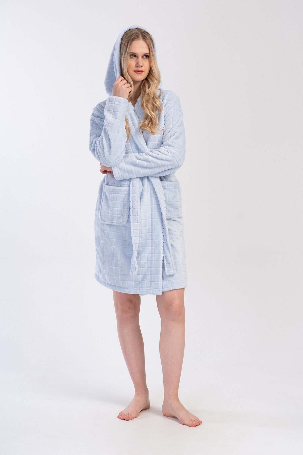 Woman Ultrasoft Blue Hoodie Dressing Gown