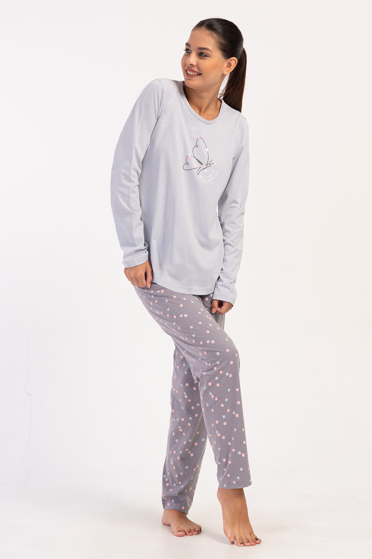 Woman Supreme Big Size Gray Butterfly Pyjama Set