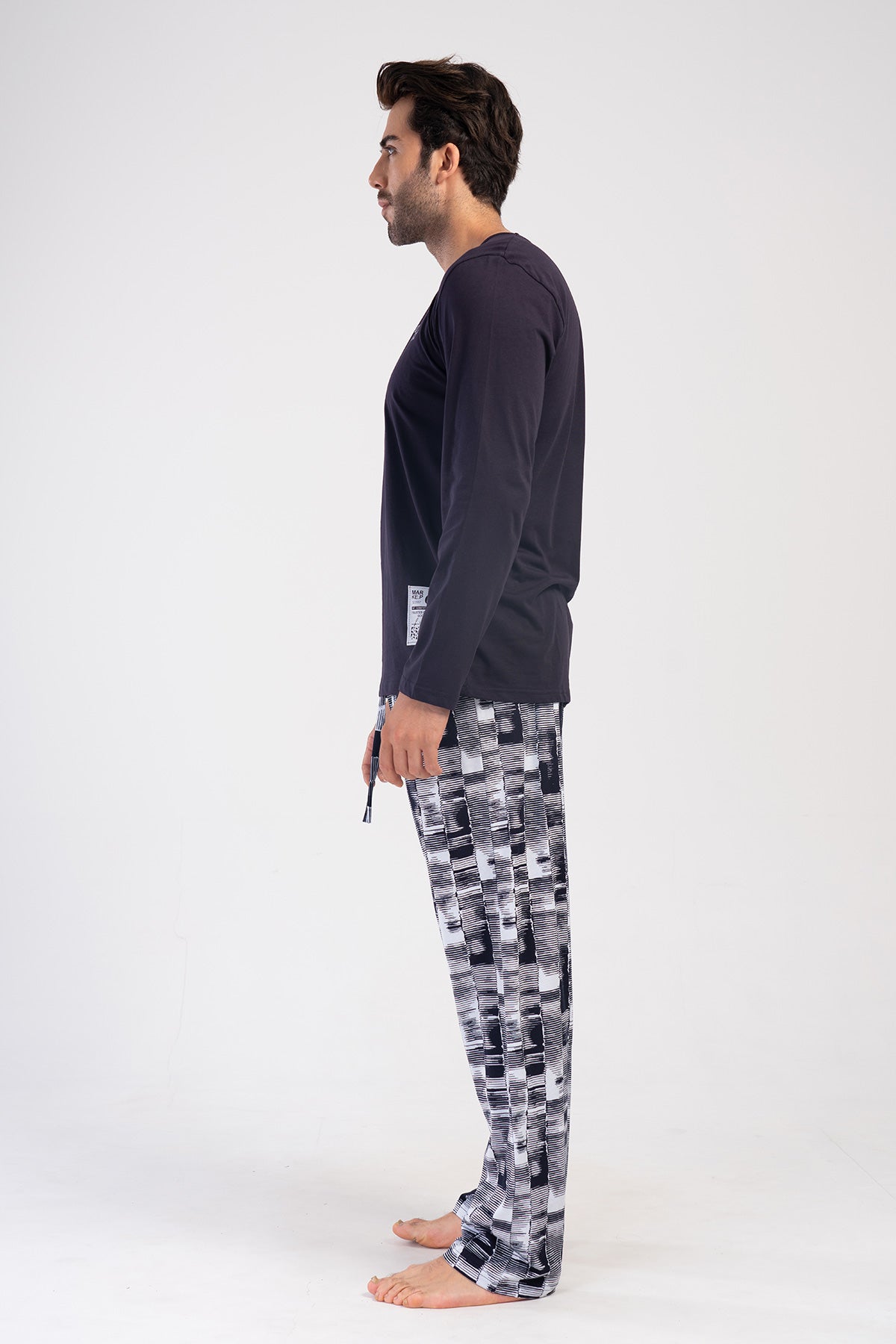 Man Navy Long Sleeve O Neck Pyjama Set