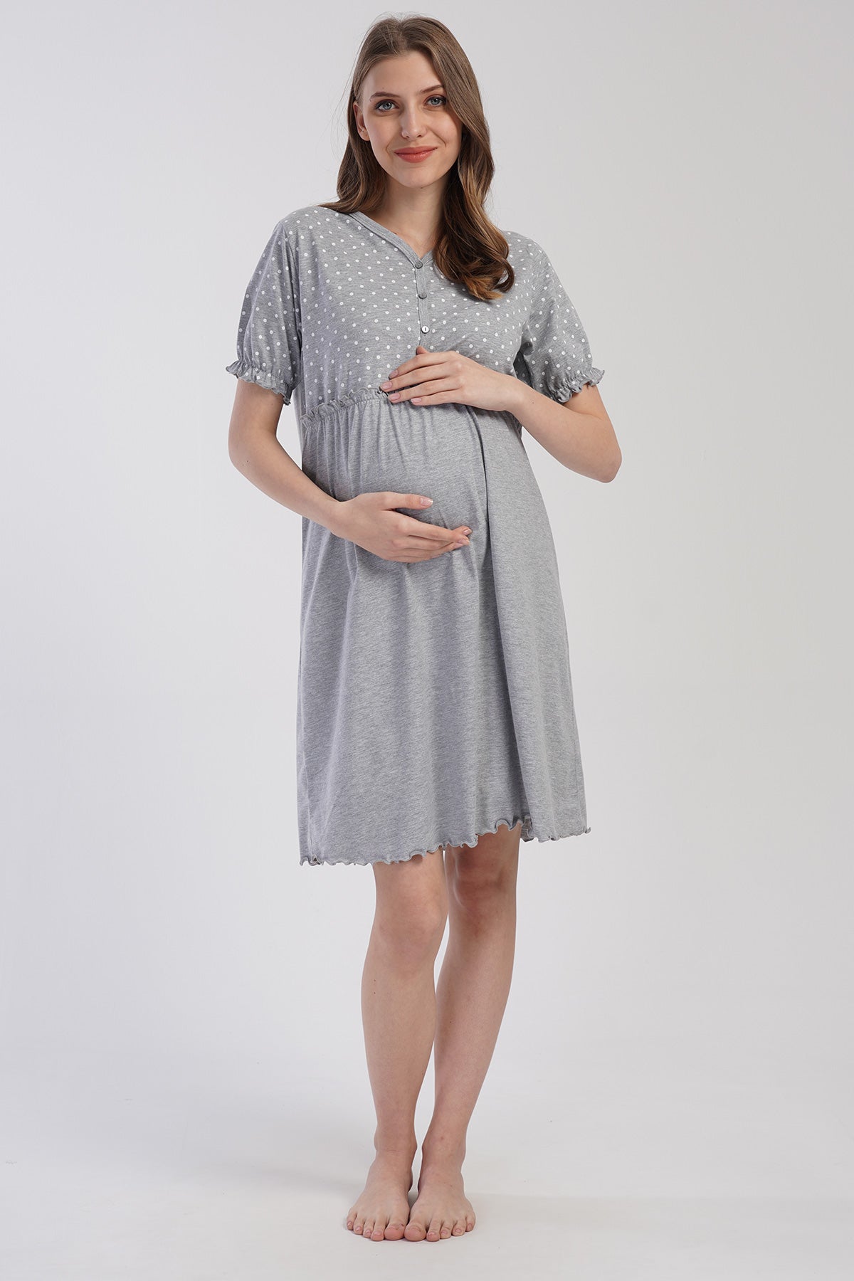 KADIN P.SUPREM DUGMELI KISA KOLU BELI LASTIKLI BIBILALI HAMILE TUNIK