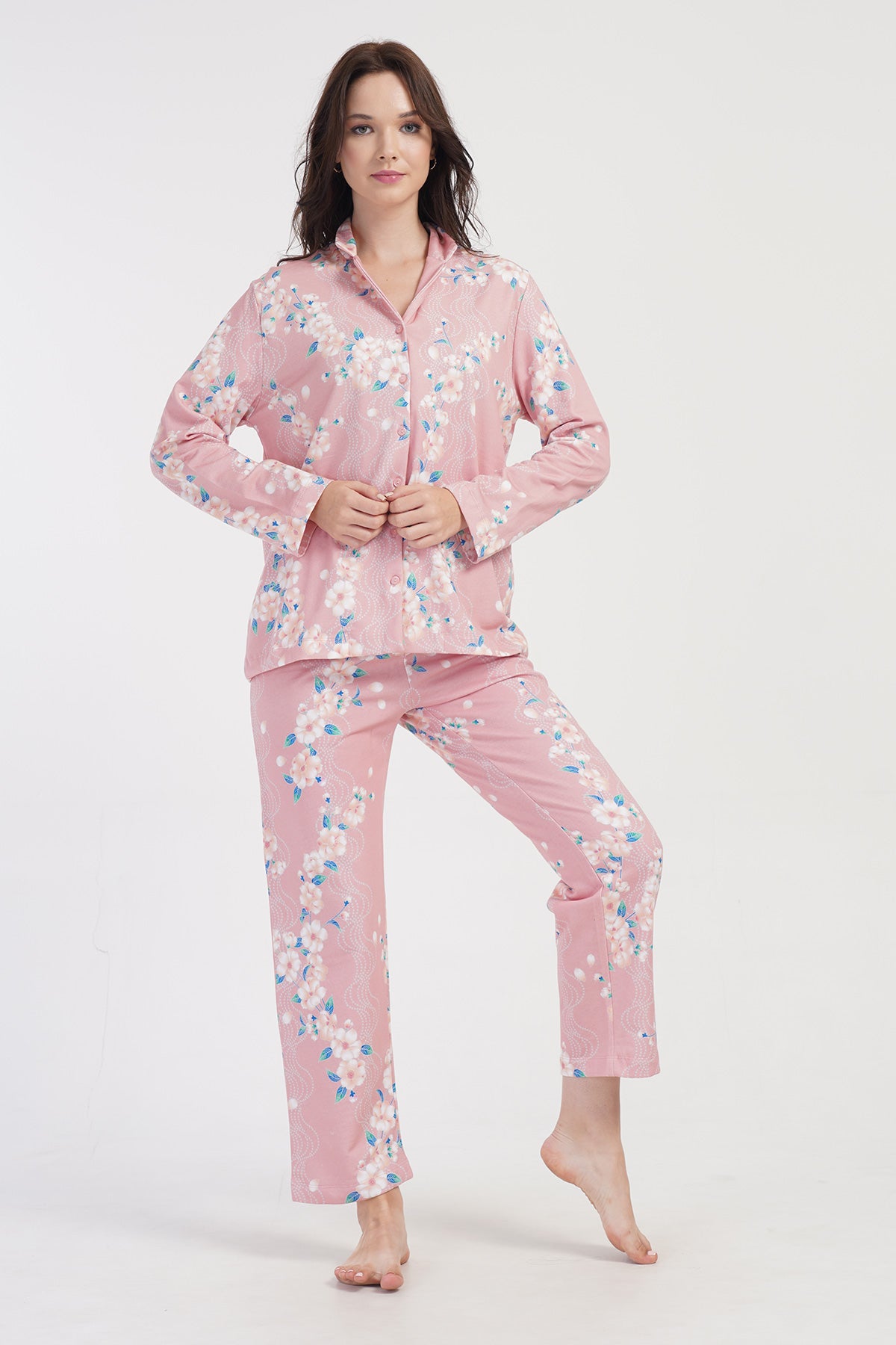 Woman Two Yarn Floya Buttoned Pyjama Set